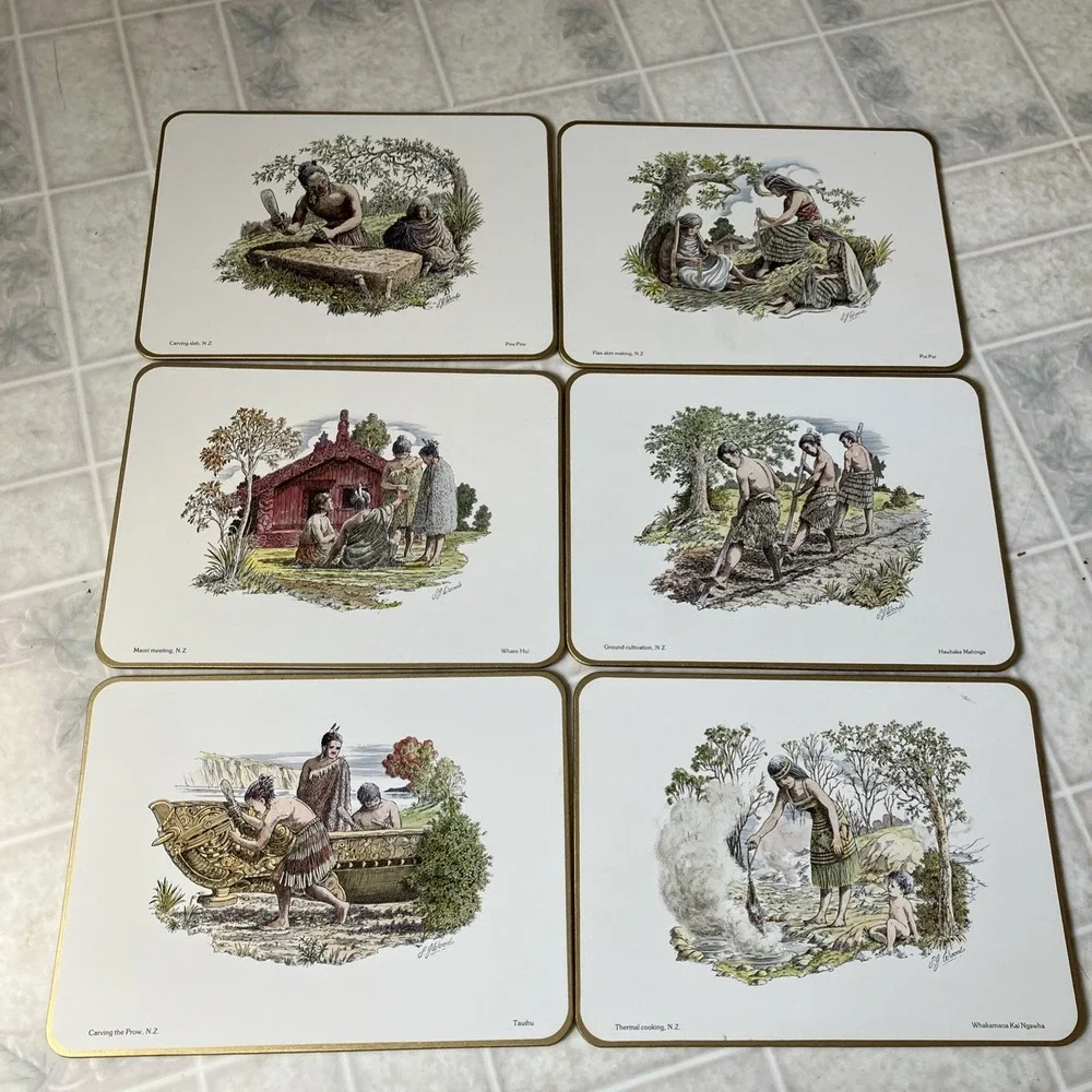 6 New Zealand Agriculture Indigenous  life Cooking Sewing Placemats Cork Backed